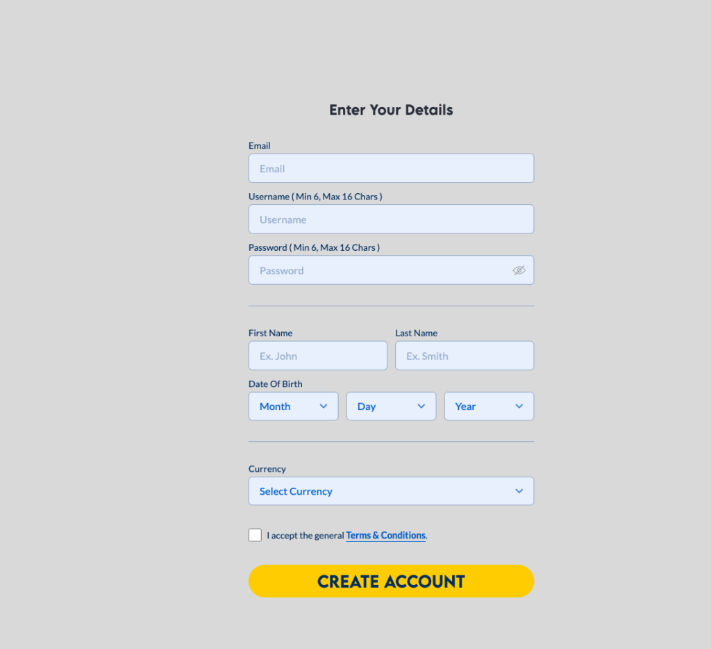 Yabby Casino Registration Desktop